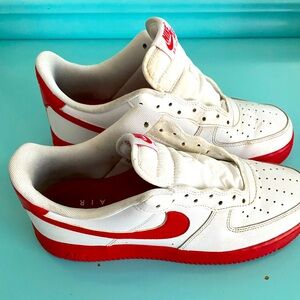 Nike Low Top Air Force 1 - Red and White Shoes.  Need Laces - Used